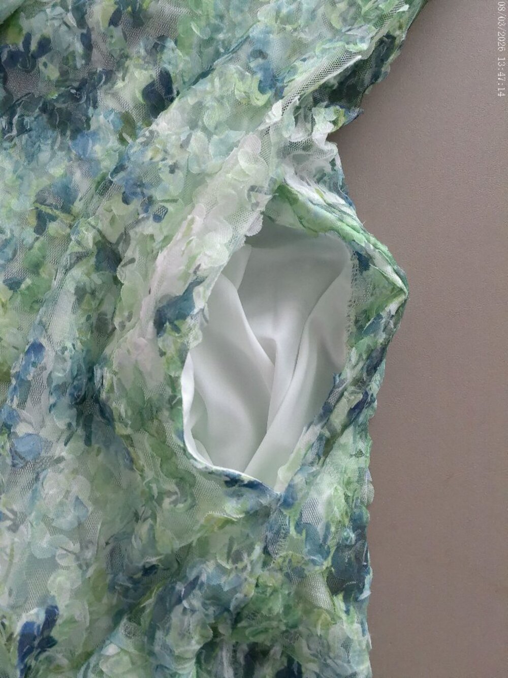 TUCKERNUCK Long Slve Ruffle Collar V-Neck White w/Florals Lacy Overlay Dress XXL - Picture 7 of 11